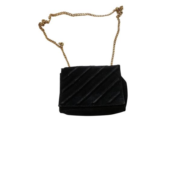 Black Quilted Velvet-Look Chain Strap Shoulder Bag – Magnetic Closure - Picture 1 of 8